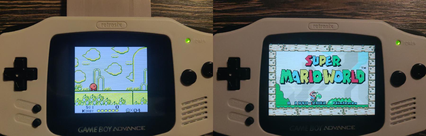 Comparison between GB games (left) and GBA games (right).